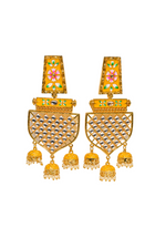 Thumbnail for Yellow Traditional Gold-Polished Meenakari Jhumka Jhumki Earrings Indian Jewellery For Women Girls By House of Ree - Distacart