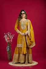 Thumbnail for Joban Fashion Yellow Kurta Set Silk Sequins , Zari, Coding & Thread Embroidered work - Distacart
