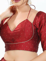 Thumbnail for Joban Fashion Maroon Brocade Padded Blouse With Sweetheart Neck Elbow Sleeves - Distacart