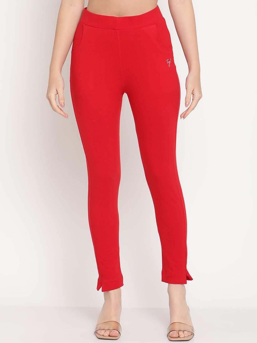 TAG 7 Women Pack of 2 Yellow & Red Solid Kurti Pants - Distacart