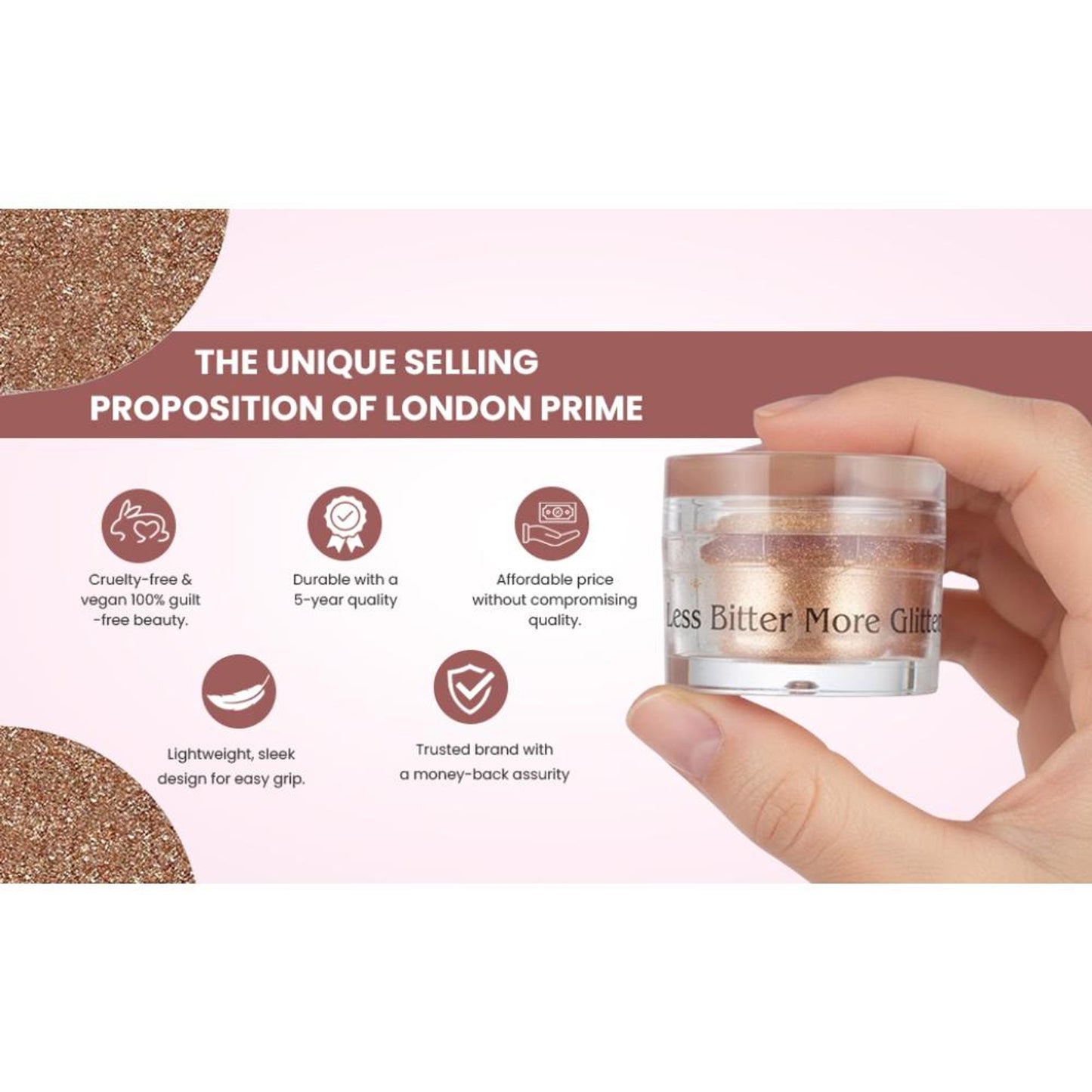 london prime makeup glitter rose gold