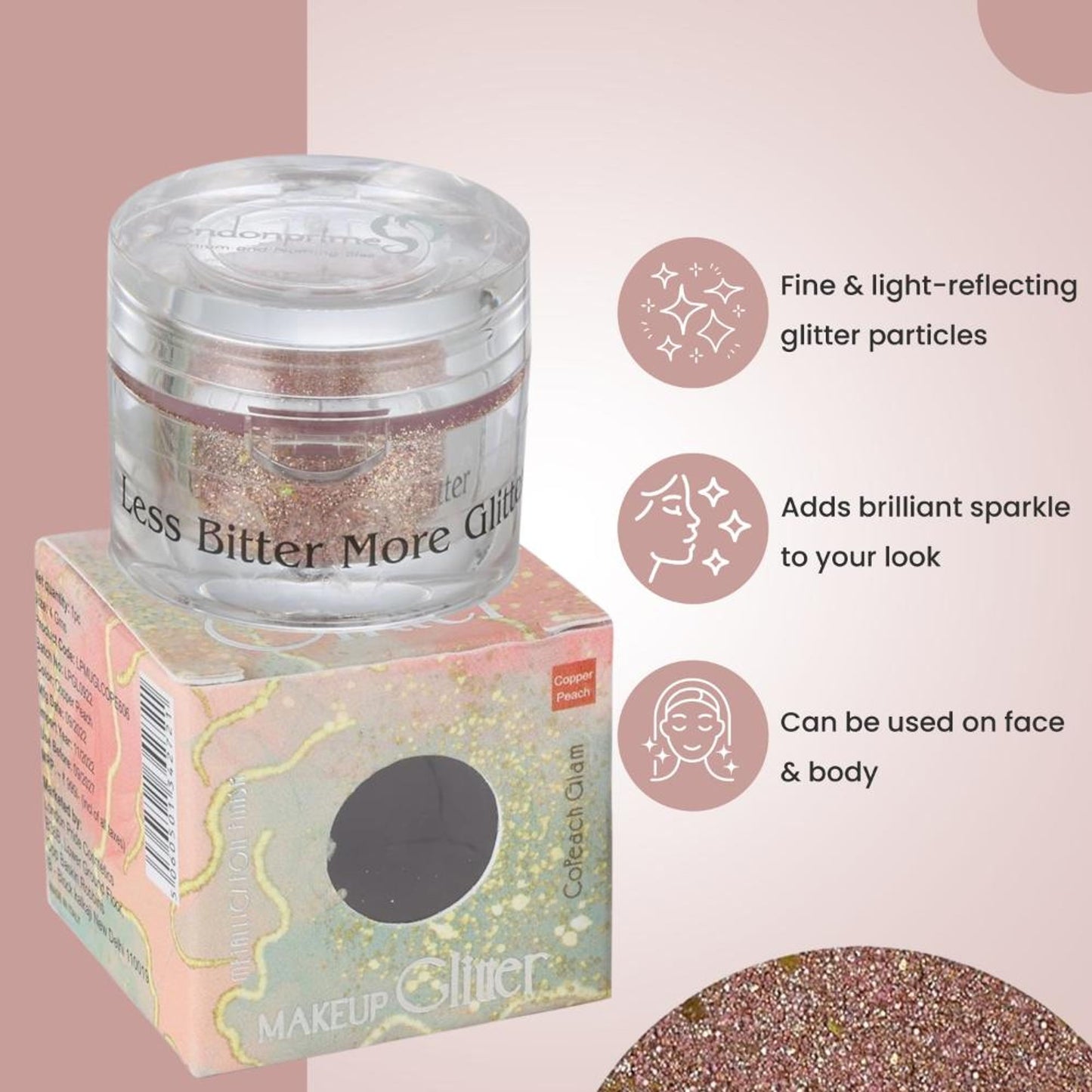 london prime makeup glitter copper peach