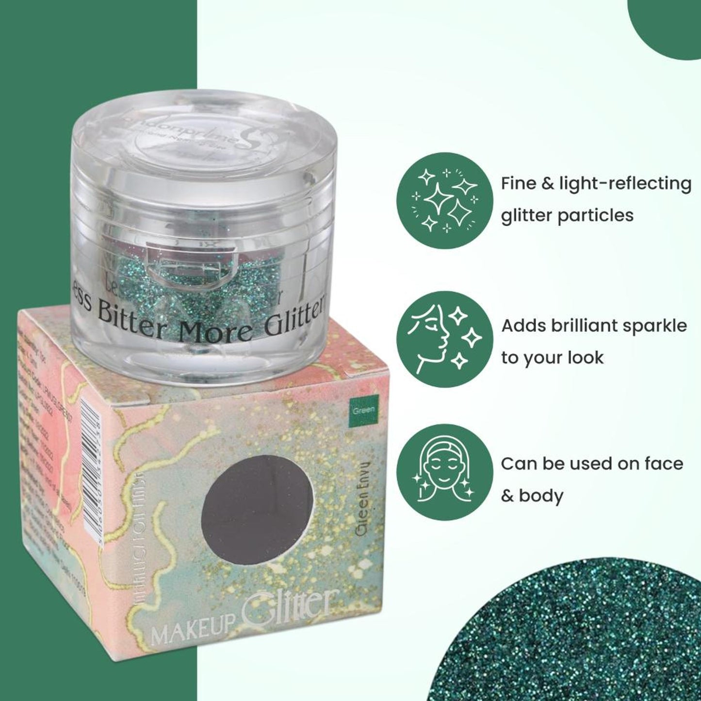 london prime makeup glitter green