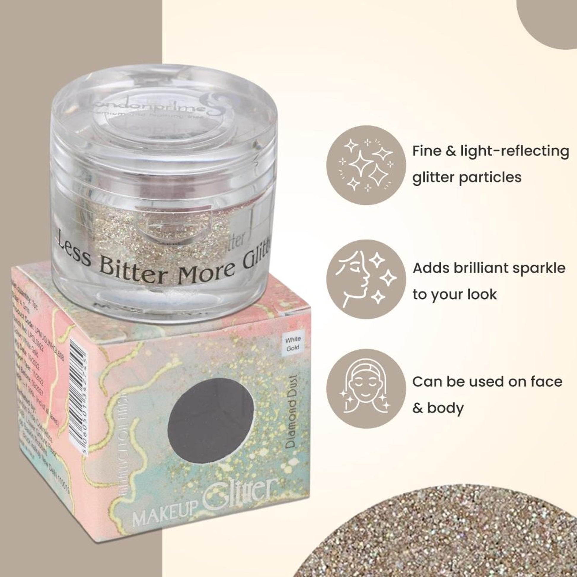 london prime makeup glitter white gold
