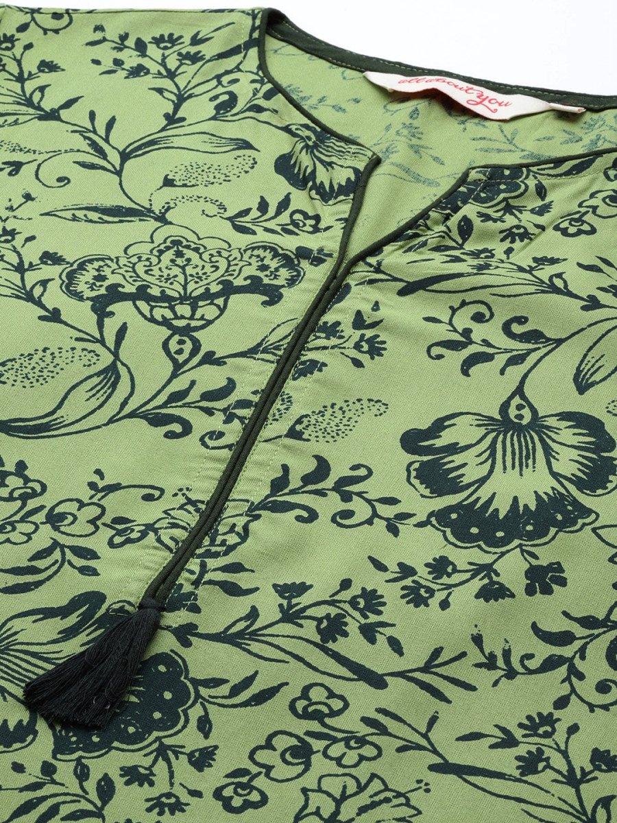 All About You Women Green Ethnic Motifs Printed Kurta with Trousers - Distacart