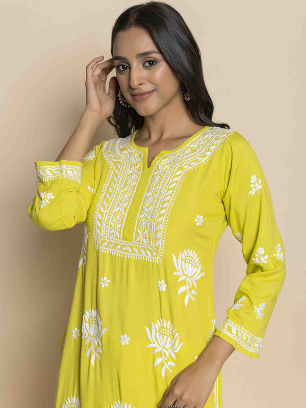 HOUSE OF KARI Floral Chikankari Embroidered Cotton Straight Kurta - Distacart