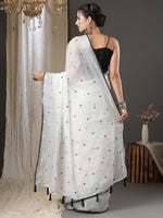 Thumbnail for Anouk White & Black Floral Printed Zari Silk Cotton Saree - Distacart