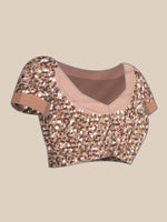 Thumbnail for Anouk Nude-Coloured & Gold-Toned Sequin Embellished Pure Georgette Saree - Distacart