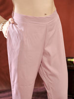 Thumbnail for Anouk Pink Ethnic Motifs Embroidered Thread Work Straight Kurta With Trousers &Dupatta