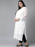 Thumbnail for ADA Women Plus Size White Chikankari Embroidered Handloom Kurta with Inner - Distacart