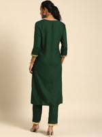 Thumbnail for All About You Women Green Ethnic Motifs Yoke Design Regular Thread Work Kurta with Trousers - Distacart