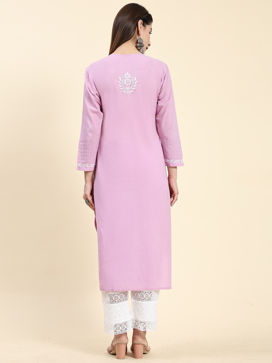 HOUSE OF KARI Cotton Floral Embroidered Chikankari Kurta - Distacart