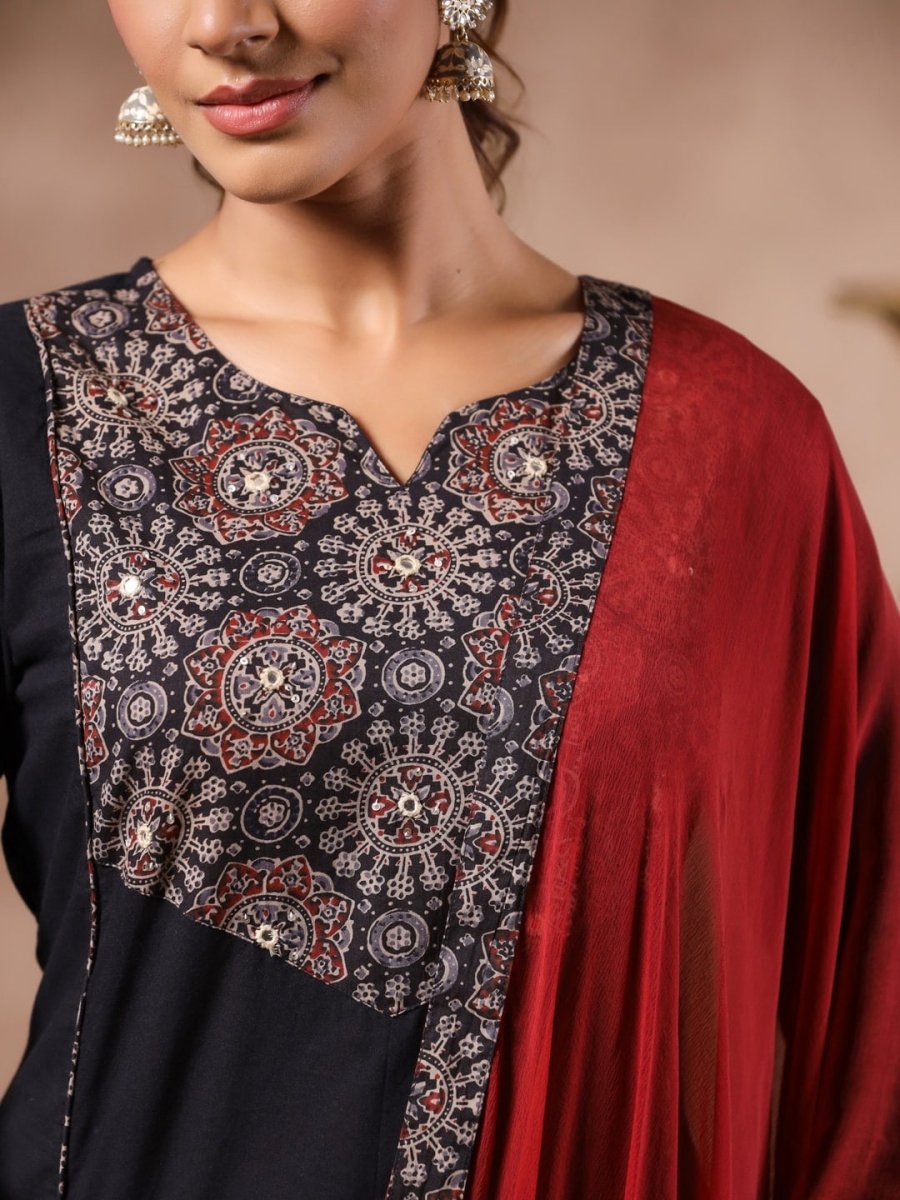 Anubhutee Yoke Design Ethnic Motifs Mirror Work Pure Cotton Kurta With Salwar & Dupatta - Distacart