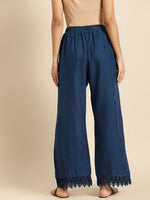 Thumbnail for TAG 7 Women Navy Blue Hem Design Straight Palazzos - Distacart