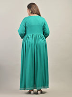 Thumbnail for Swasti Plus Size Round Neck Gathered Ethnic Motifs Embroidered Gown Dress