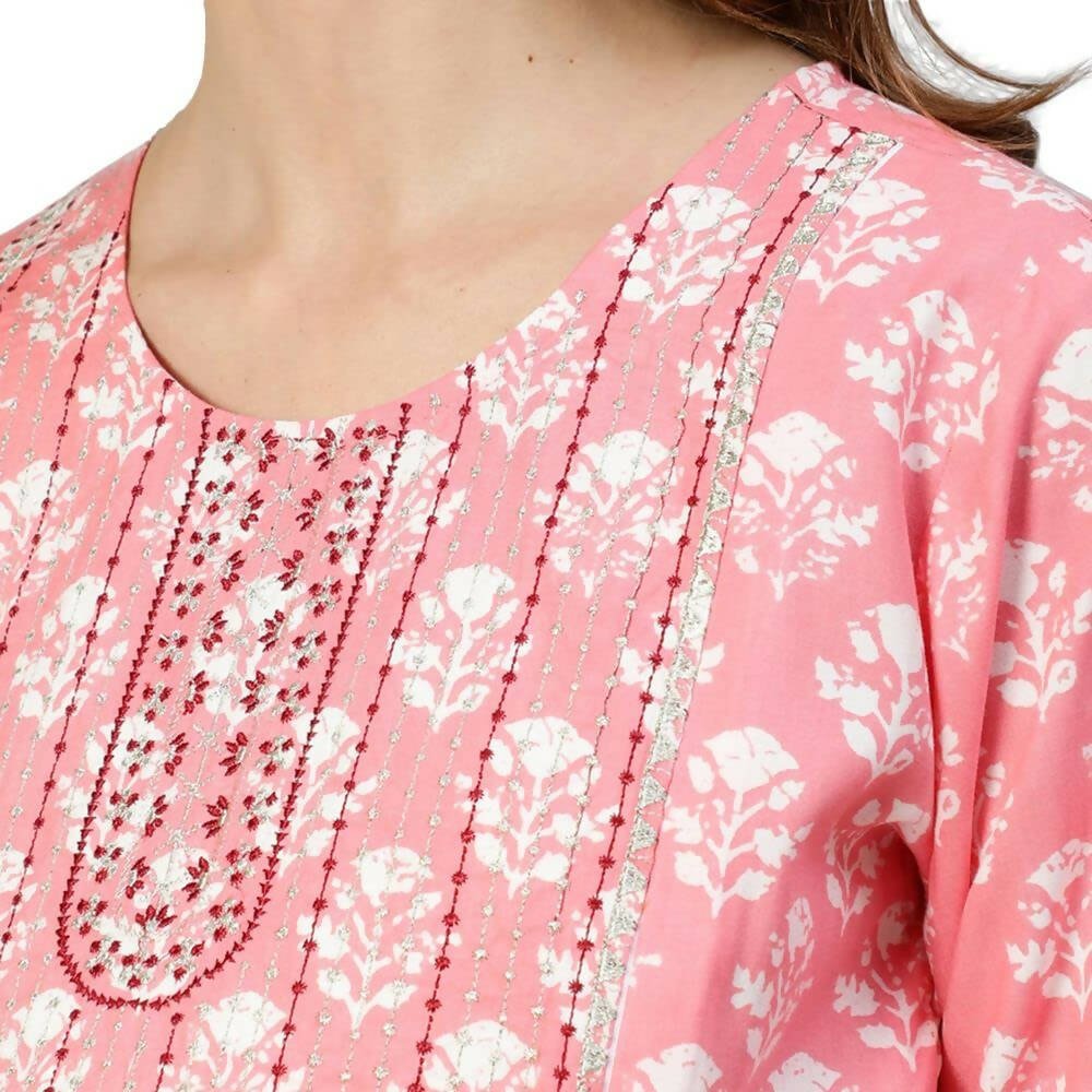 Anubhutee Women's Cotton Knee-Length Floral Printed Maternity A-Line Midi Pink Dress - Distacart