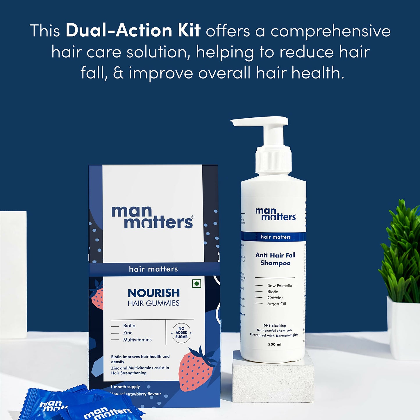 Man Matters Biotin Hair Gummies & Anti Hair Fall Shampoo Combo - Distacart