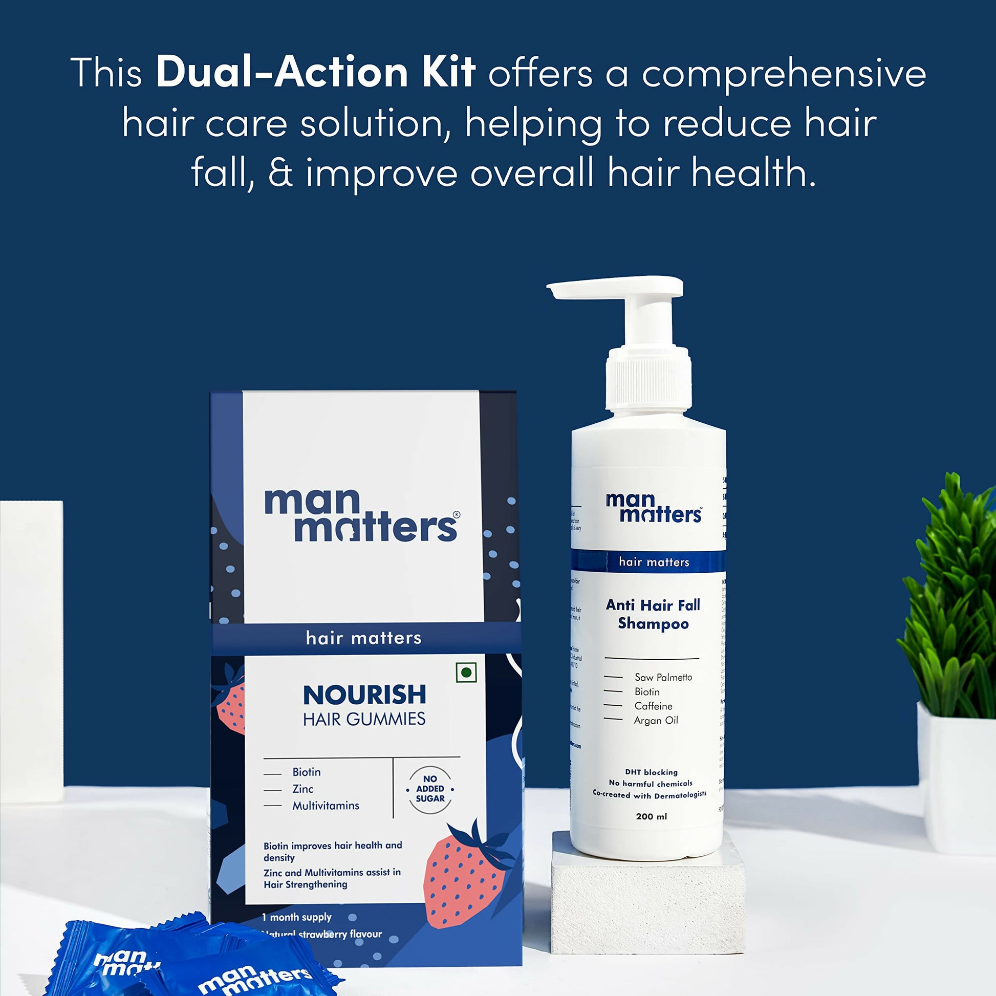 Man Matters Biotin Hair Gummies & Anti Hair Fall Shampoo Combo - Distacart