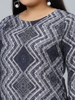 Thumbnail for Sztori Geometric Printed Round Neck Straight Kurta with Pant