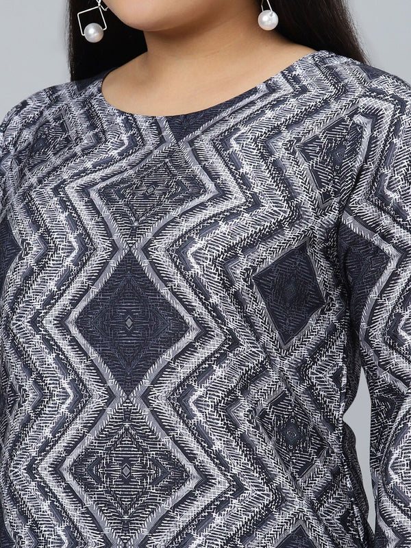 Sztori Geometric Printed Round Neck Straight Kurta with Pant