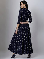 Thumbnail for Vishudh Women Navy Blue & Silver-Toned Printed Anarkali Kurta