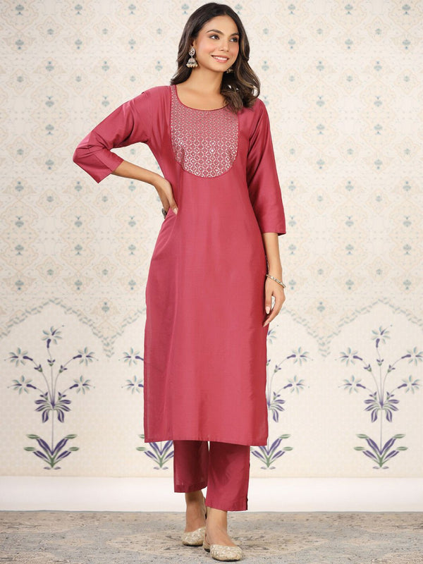 Ode by House of Pataudi Ethnic Motifs Foil Printed Sequined Straight Kurta with Trousers - Distacart