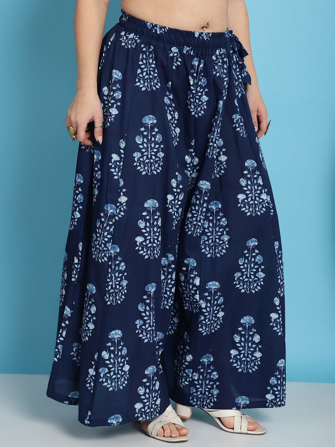 TAG 7 Plus Size Ethnic Motifs Block Printed Pure Cotton Flared Ethnic Palazzo - Distacart