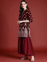 Thumbnail for Anouk Tyohaar Collection Velvet Finish Printed Kurta with Sharara & Dupatta