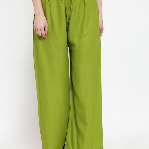 TAG 7 Women Green Solid Wide Leg Palazzos - Distacart
