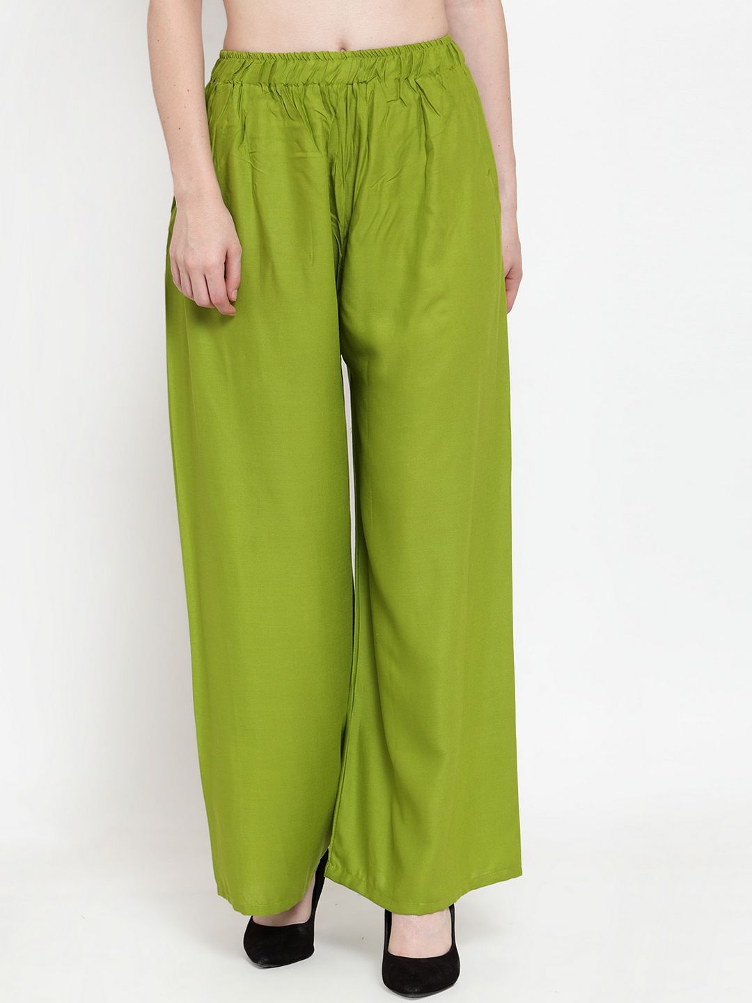 TAG 7 Women Green Solid Wide Leg Palazzos - Distacart