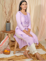 Thumbnail for Ode by House of Pataudi Floral Embroidered Tie-Up Neck Straight Kurta - Distacart