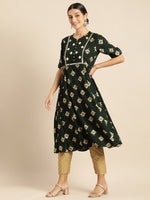 Thumbnail for All About You Women Teal Green & Gold-Toned Ethnic Motifs Printed Mirror Work Kurta - Distacart