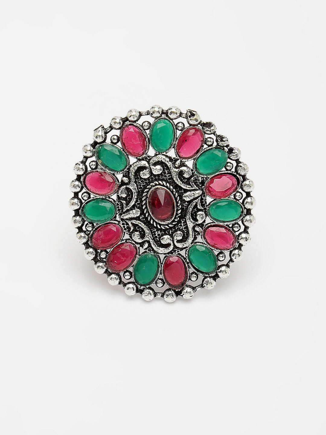 NVR Women's Multicolor Silver-Plated Circular Shape Adjustable Finger Ring - Distacart