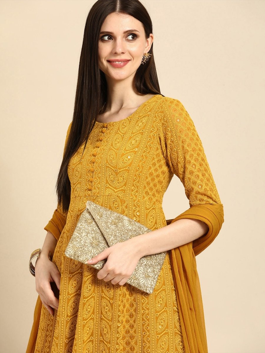 Anouk Women Mustard Yellow Ethnic Motifs Embroidered Sequinned Kurta Set - Distacart