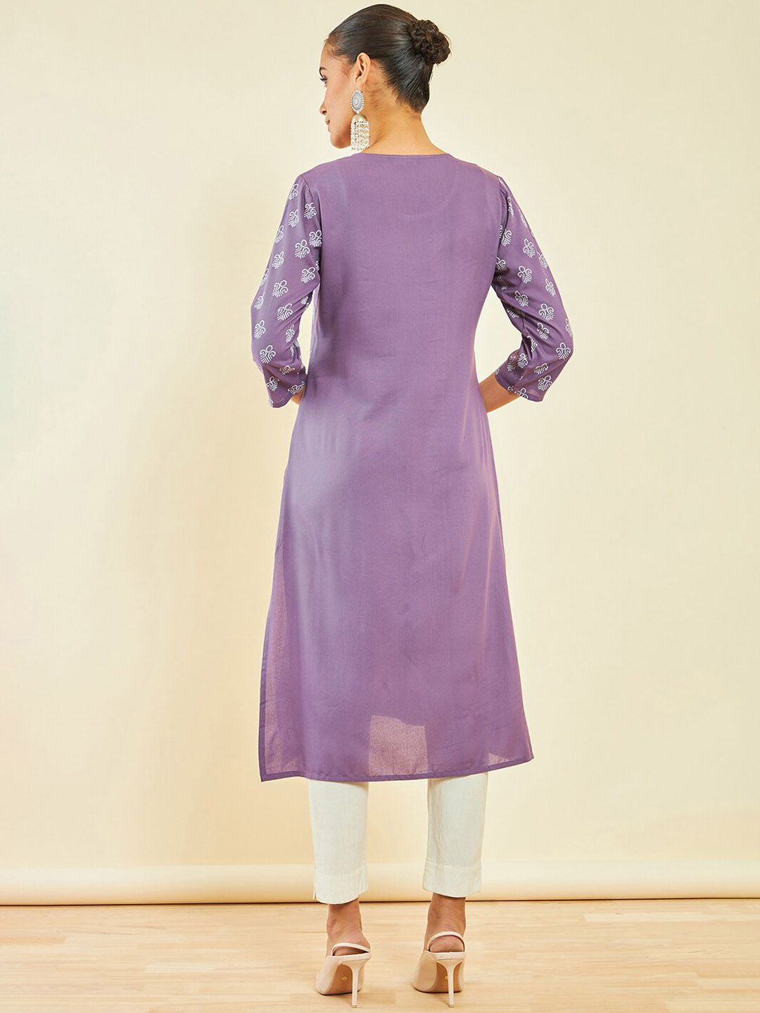 Soch Purple Ethnic Motifs Printed Round Neck Regular Kurta - Distacart