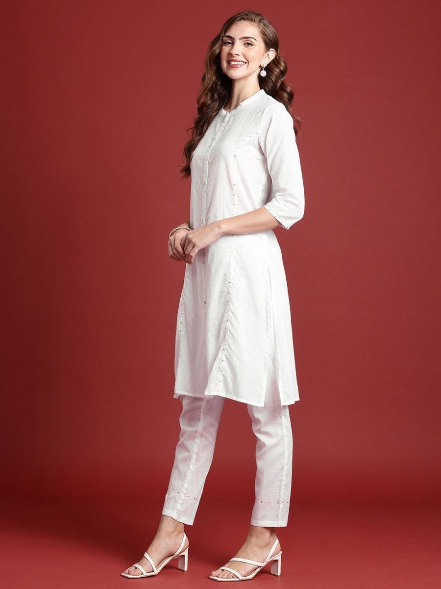 Anouk Women Woven Design Sequinned Pure Cotton Kurta with Trousers & With Dupatta