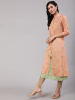 Thumbnail for Aks Floral Printed Layered Chanderi Silk A Line Kurta - Distacart
