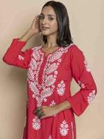 Thumbnail for HOUSE OF KARI Floral Chikankari Embroidered Notched Round Neck Straight Kurta - Distacart