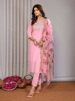 Thumbnail for Joban Fashion Women Light Pink Roman Embroidery Stitched Kurta Set - Distacart