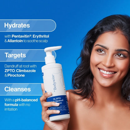 BeBodywise ZPTO Anti Dandruff Shampoo - Reduces Dandruff, Flaking & Deeply Hydrates Scalp - Dista