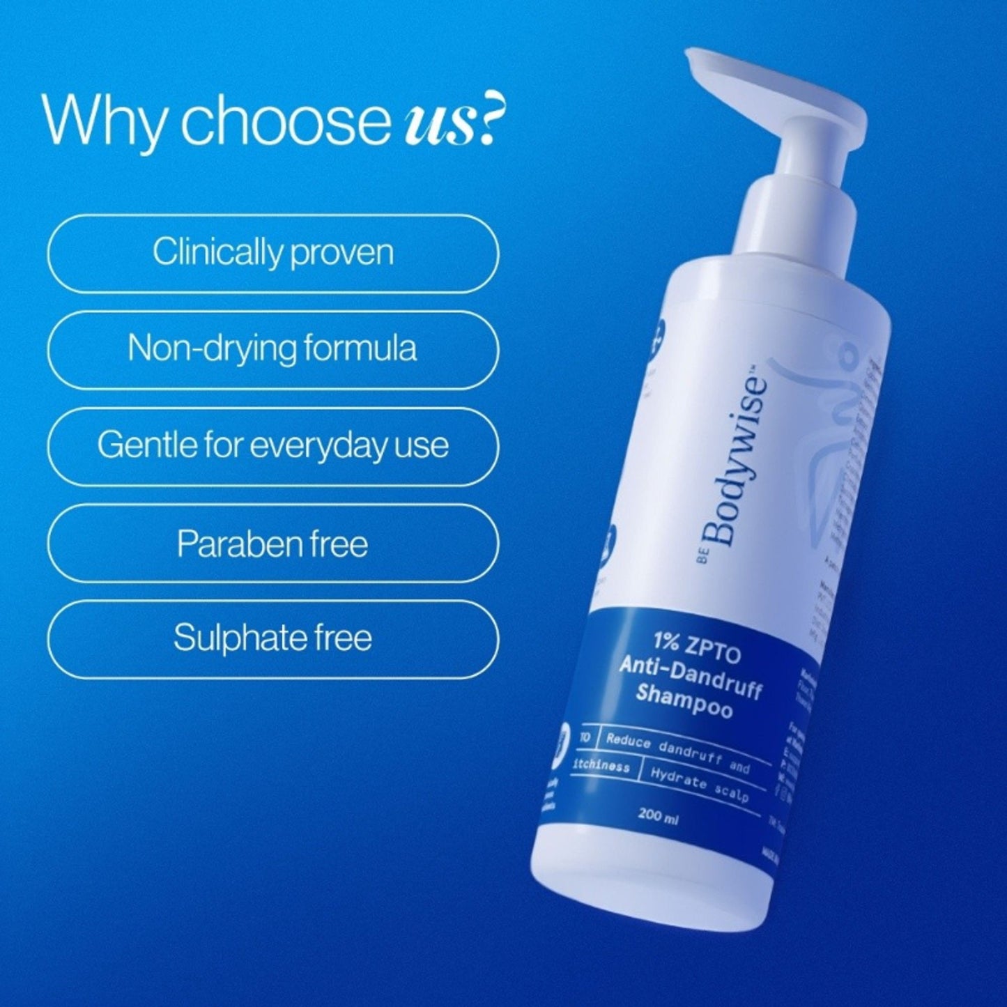 BeBodywise ZPTO Anti Dandruff Shampoo - Reduces Dandruff, Flaking & Deeply Hydrates Scalp - Dista