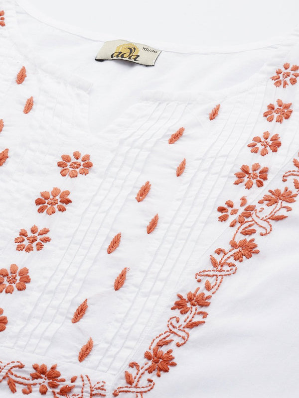ADA Embroidered Chikankari Cotton Kurta - Distacart