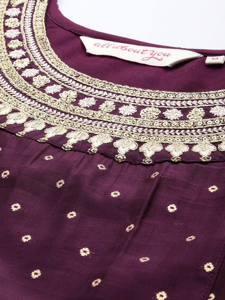 All About You Ethnic Motifs Embroidered Empire Sequinned Kurta with Trousers - Distacart