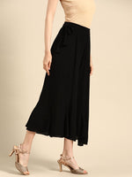 Thumbnail for TAG 7 Women Black Solid Flared Cropped Palazzos