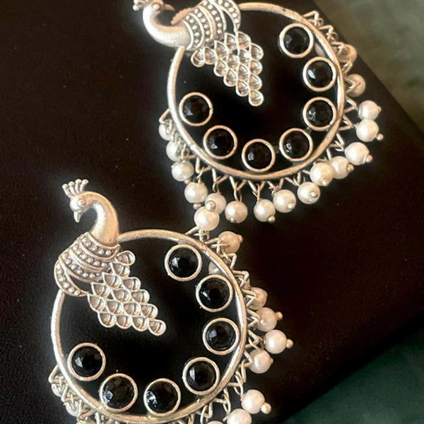 Joban Fashion Women Black Silver Replica Peacock Shape Monalisa Stone Beaded Round Earring - Distacart