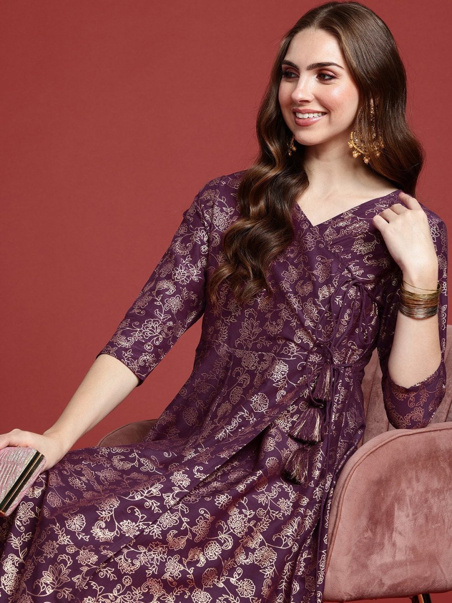 Anouk Women Foil Printed Angrakha Kurta With Trousers - Distacart