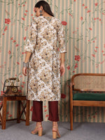 Thumbnail for Ode by House of Pataudi Floral Printed Straight Chanderi Silk Kurta with Trousers - Distacart