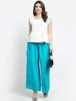 Thumbnail for TAG 7 Women Pack Of 2 Cream-Coloured & Turquoise Blue Flared Ethnic Palazzos