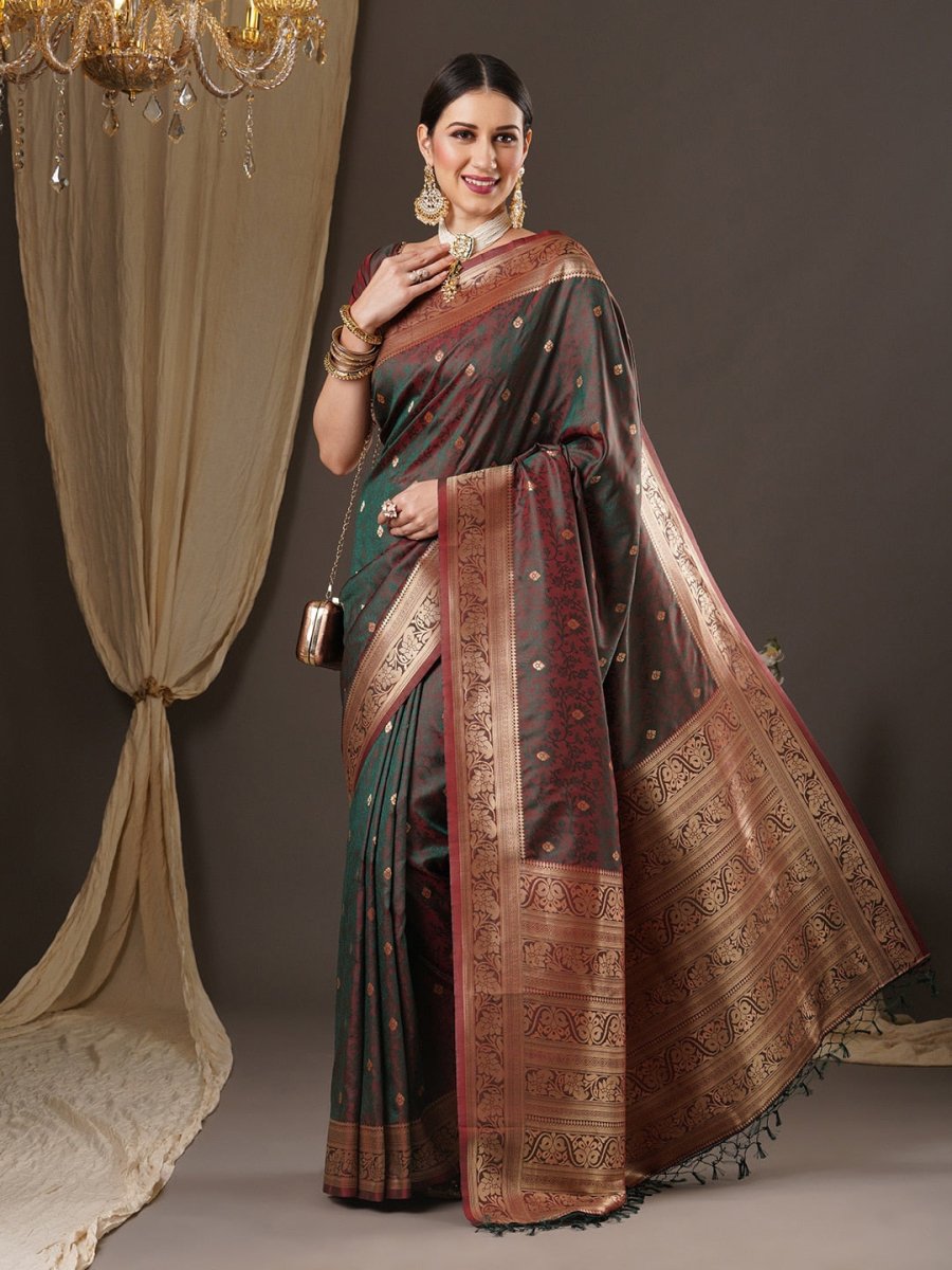 Anouk Floral Zari Banarasi Saree - Distacart