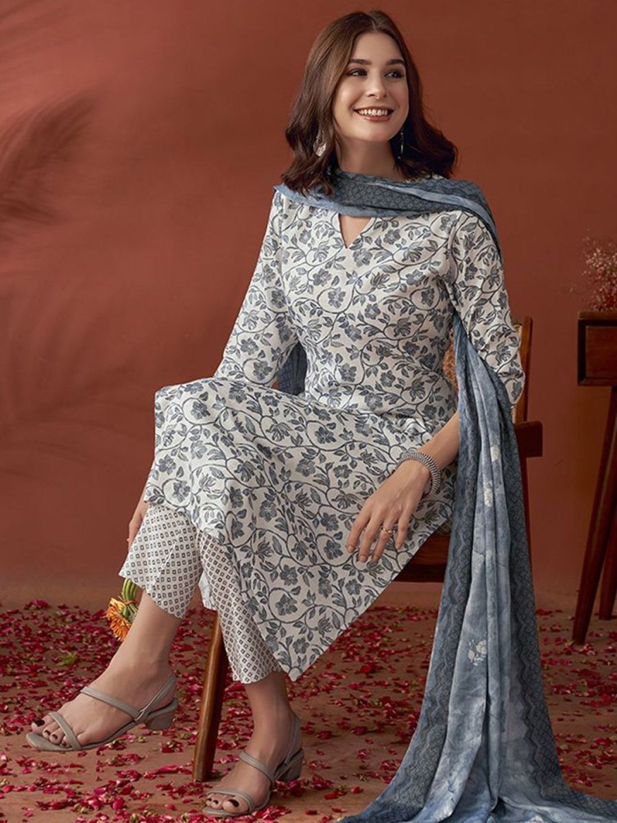 Anouk Floral Printed Regular Kurta with Trousers & Dupatta - Distacart